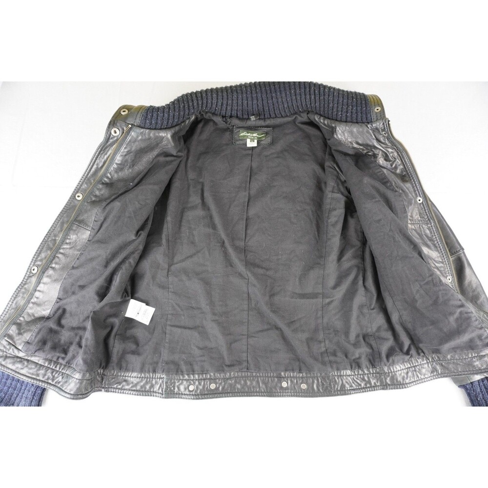Vintage Eddie Bauer Soft Lamb Leather Full Zip Bomber Jacket Womens Large Black - Picture 7 of 14